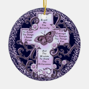 Purple Serenity Prayer Cross custom name ornament