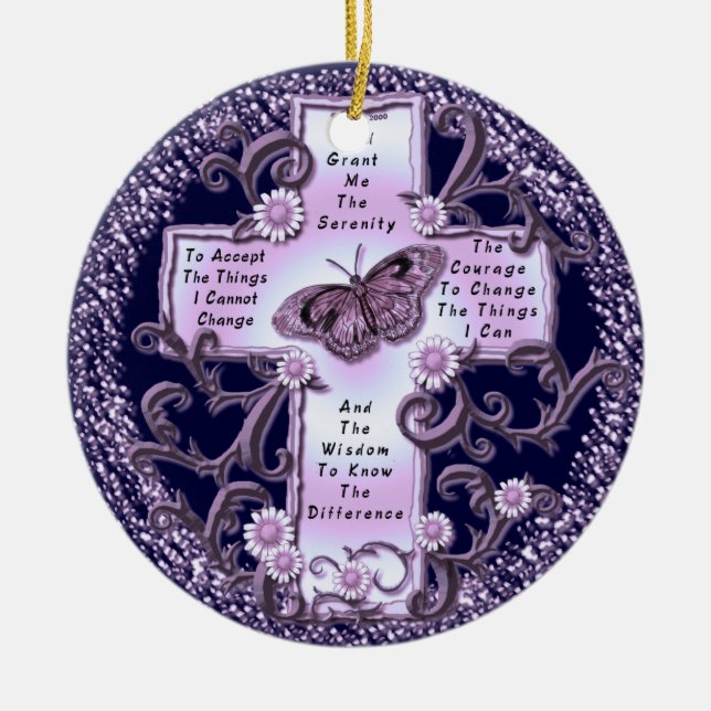 Purple Serenity Prayer Cross ornament (Front)