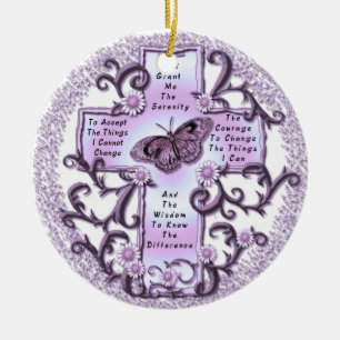 Purple Serenity Prayer Cross ornament