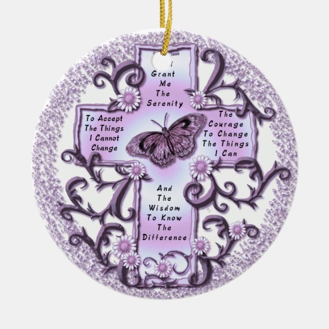 Purple Serenity Prayer Cross ornament (Front)