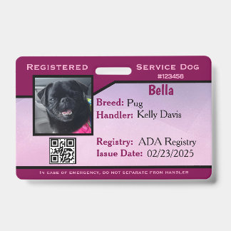Purple service dog ID card Badge
