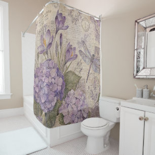 Purple Shabby Chic Hydrangeas Shower Curtain