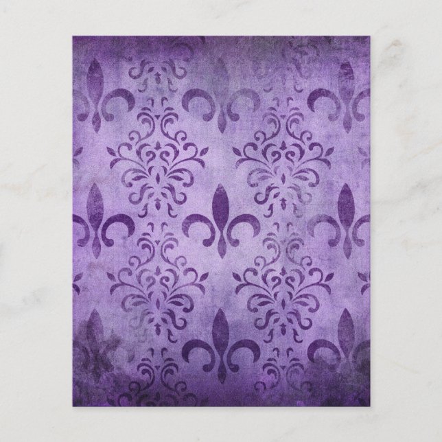 Purple Shabby Fleur de lis Scrapbook Paper (Front)