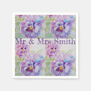 Purple Shabby Pansy Watercolour Serviette Napkins