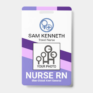 Purple Shade Stripes Medical Hospital Nurse Photo Badge