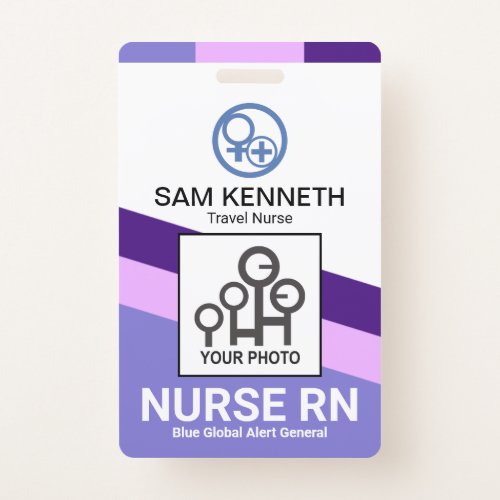 Purple Shade Stripes Medical Hospital Nurse Photo Badge