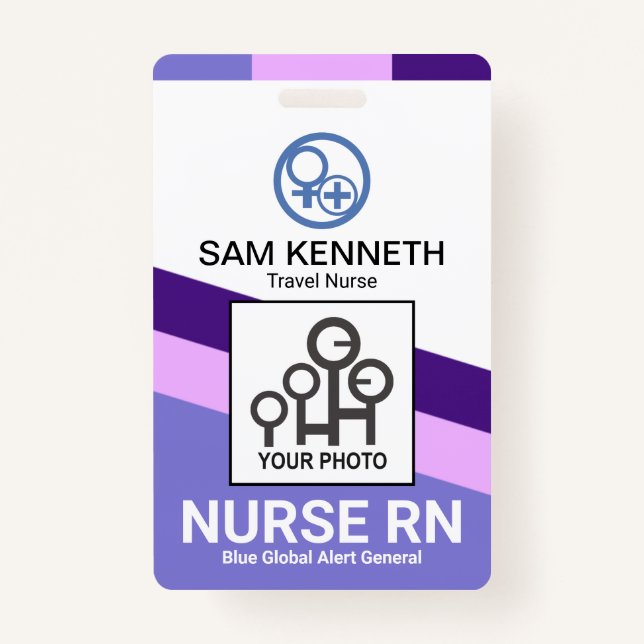 Purple Shade Stripes Medical Hospital Nurse Photo Badge (Front)