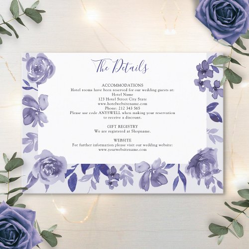 Purple Shades Botanical Wedding Details Enclosure Card
