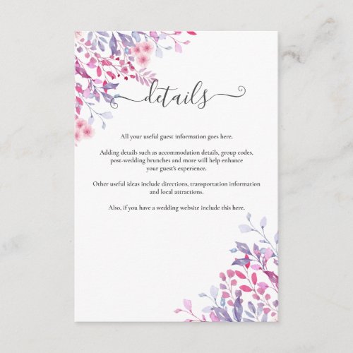 Purple Shades Country Wildflowers Floral Wedding Enclosure Card