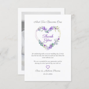 Purple Shades Floral Watercolor Heart Custom Photo Thank You Card
