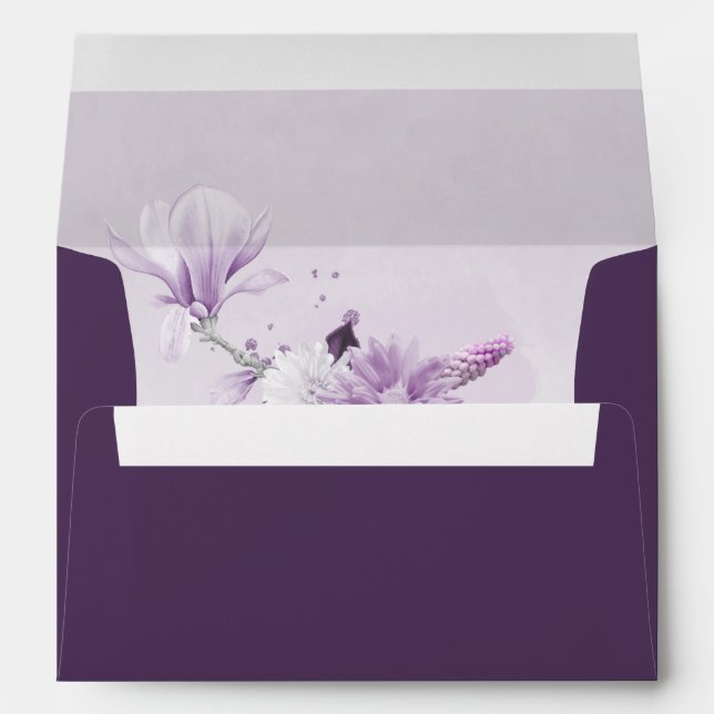 purple shades flowers botanical mauve wedding envelope (Back (Bottom))
