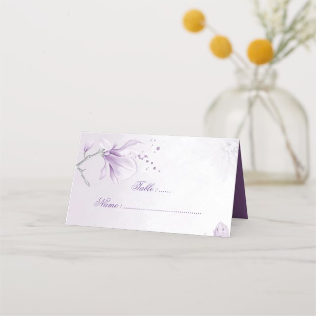 purple shades flowers & bow place card (Front)