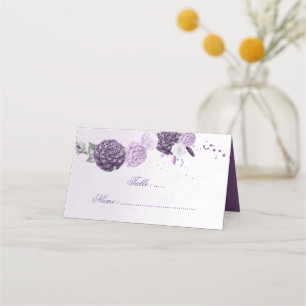 purple shades flowers & bow place card