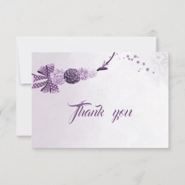 purple shades flowers & bow thank you card (Front)