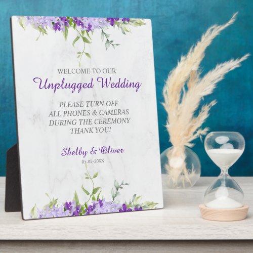 Purple Shades Flowers Branches Unplugged Wedding Plaque