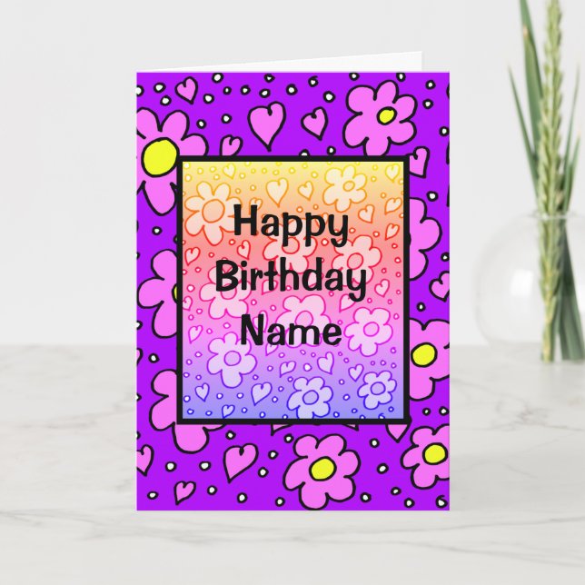 Purple Shades Flowery Birthday Card (Front)