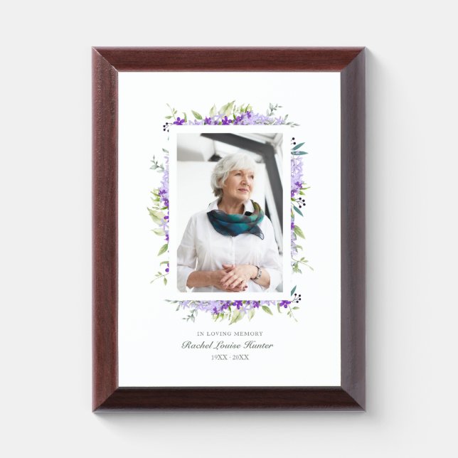 Purple Shades Garland In Loving Memory Photo Award Plaque (Vertical)