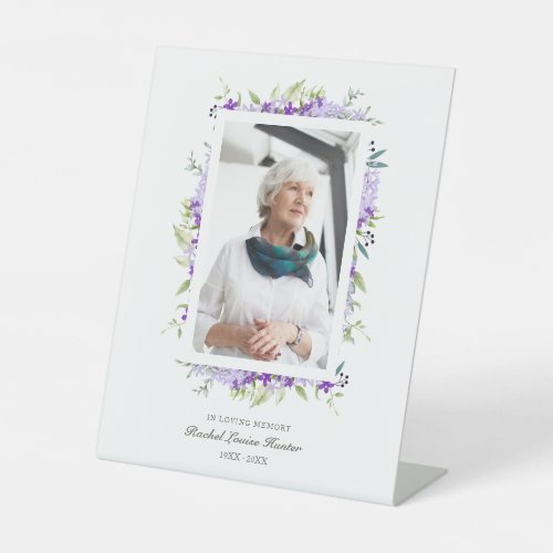 Purple Shades Garland In Loving Memory Photo Pedestal Sign