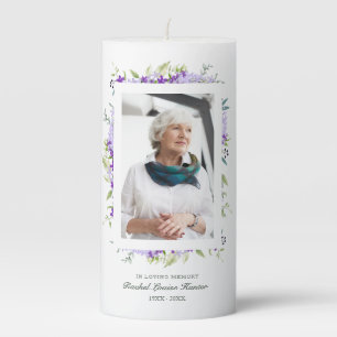 Purple Shades Garland In Loving Memory Photo Pillar Candle
