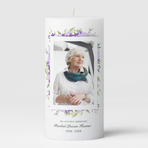 Purple Shades Garland In Loving Memory Photo Pillar Candle