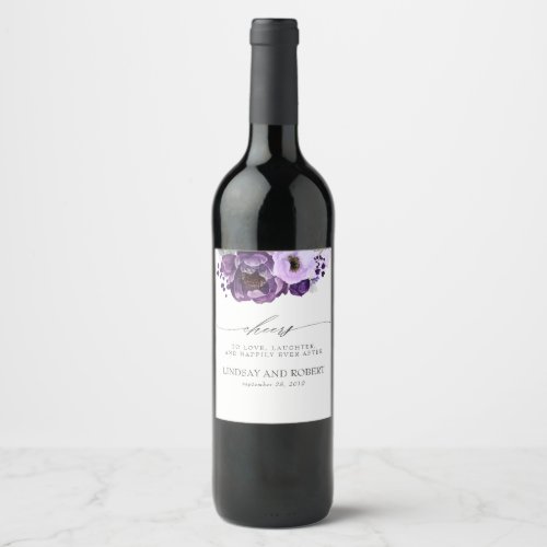 Purple Shades Romantic Flowers Special Wedding Wine Label