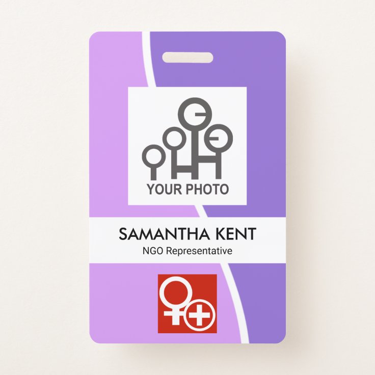 Purple Shades White Wave Photo Template Staff ID Badge | Zazzle