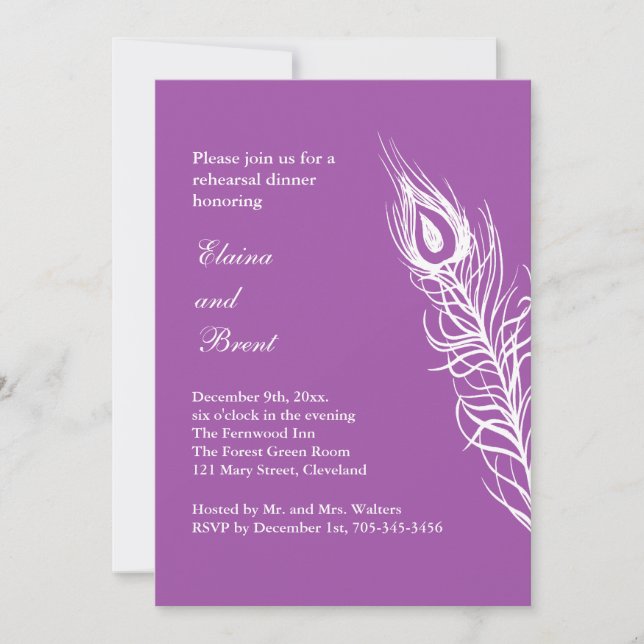 Purple Shake your Tail Feathers Rehearsal Dinner Invitation (Front)