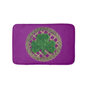 Purple Shamrock On Celtic Knots Bath Mat