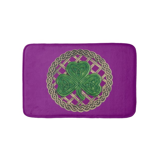 Purple Shamrock On Celtic Knots Bath Mat (Front)