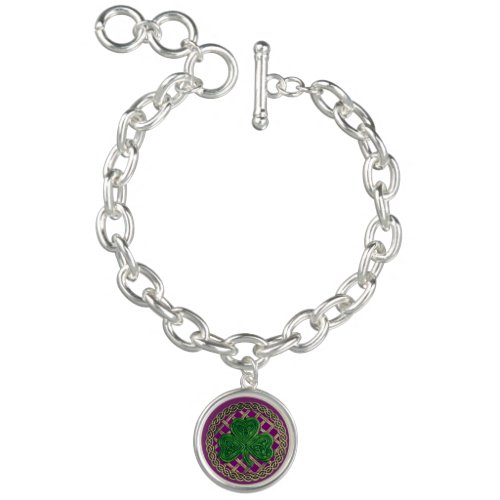 Purple Shamrock On Celtic Knots Charm Bracelet