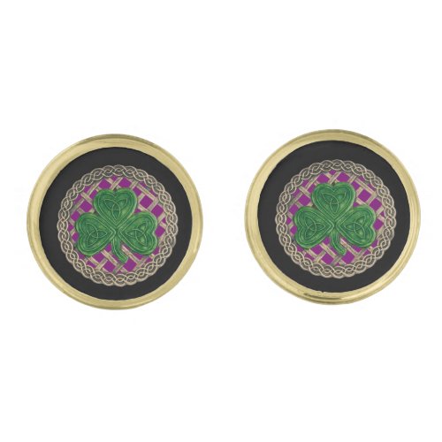 Purple Shamrock On Celtic Knots Cufflinks