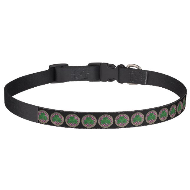 Purple Shamrock On Celtic Knots Dog Collar (Front)