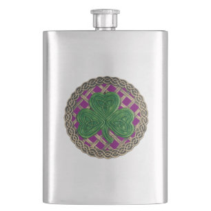Purple Shamrock On Celtic Knots Flask