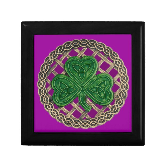 Purple Shamrock On Celtic Knots Gift Box (Front)