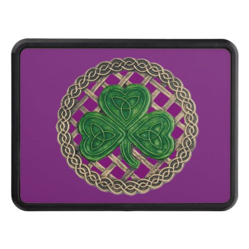 Purple Shamrock On Celtic Knots Hitch Cover