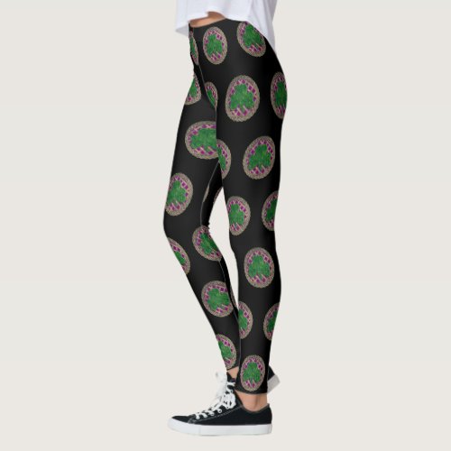 Purple Shamrock On Celtic Knots Leggings