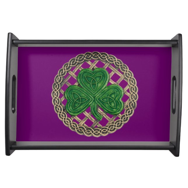 Purple Shamrock On Celtic Knots Serving Tray (Front)