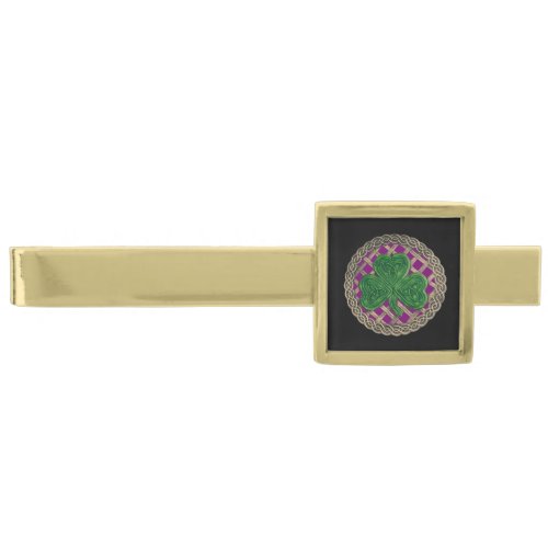 Purple Shamrock On Celtic Knots Tie Bar