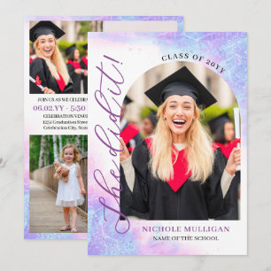 Purple She Did It Graduation Announcment Party Invitation