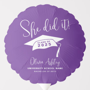 Purple She Did It Graduation Balloon