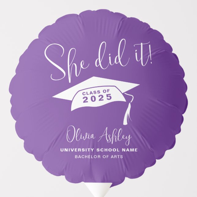 Purple She Did It Graduation Balloon (Front)