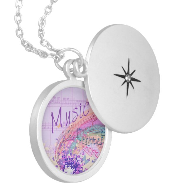 Purple Sheet Music Colorsplash Silver Locket (Front Left)