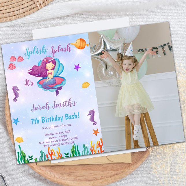 Purple Shell Mermaid Birthday Invitation photo (Photo Purple Shell Mermaid Birthday Invitations)