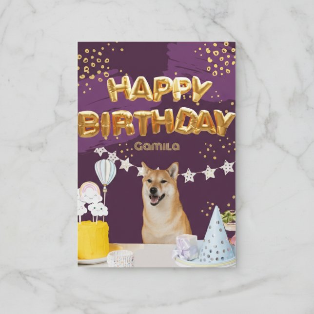 Purple Shiba Inu Dog Birthday Greeting Card (Fun, colorful, and ready to celebrate.)