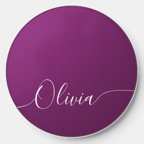 Purple Shimmer Elegant Calligraphy Script Name Wireless Charger