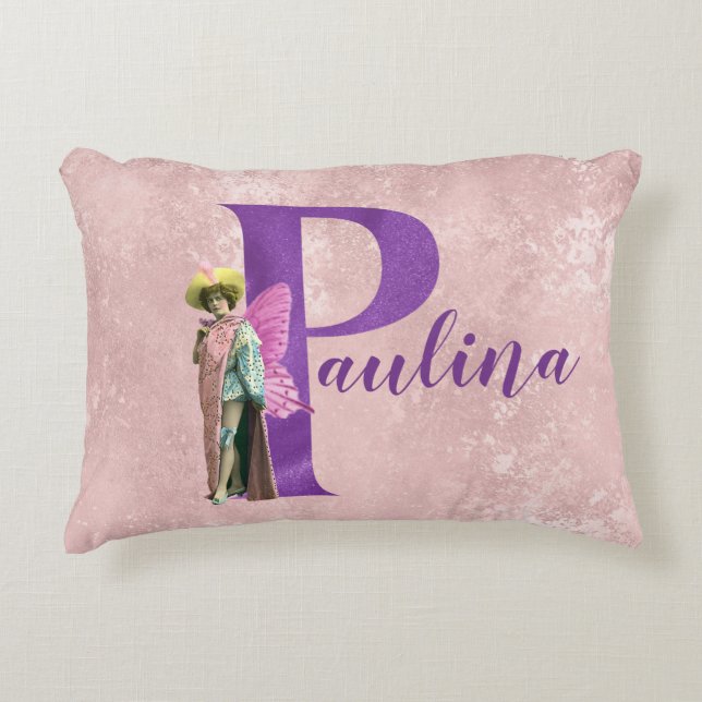 Purple Shimmer Illustrated Letter P  Accent Pillow (Front)