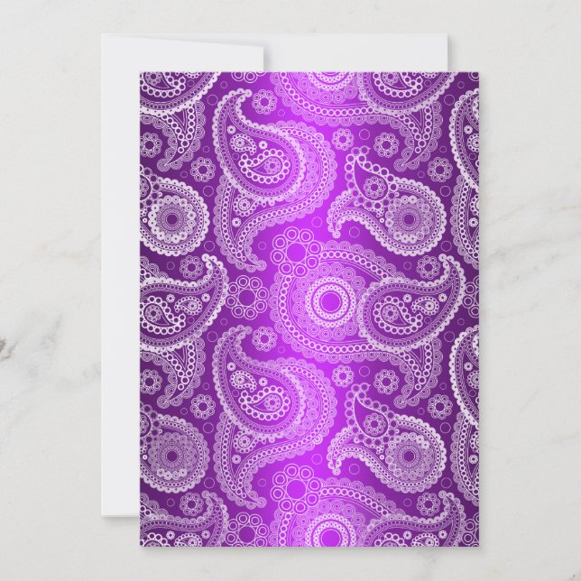 Purple Shimmer Satin & Paisley Wedding Invitation (Front)