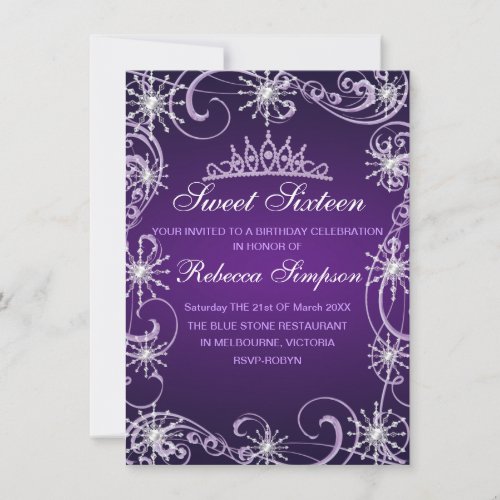 Purple Shimmer Snowflake Birthday Invite