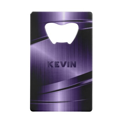 Purple Shiny Metallic Brushed Aluminum Look Credit Card Bottle Opener