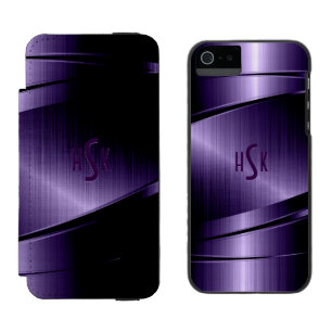 Purple Shiny Metallic Brushed Aluminum Look iPhone SE/5/5s Wallet Case